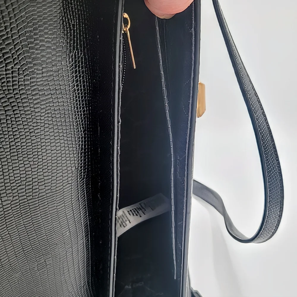 ALDO Black Saffiano Crossbody Bag Flap Top Gold Turn Lock Structured 9.5